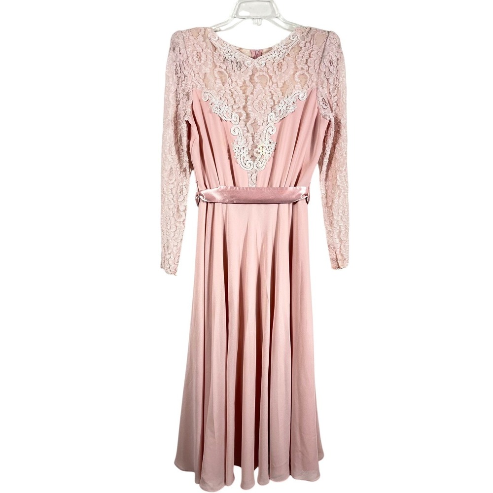 Vintage Ursula Of Switzerland 8 Rose Lace Formal Dress Long Sleeve